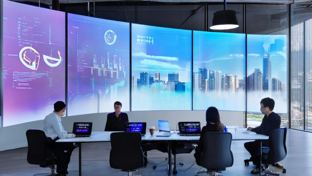 现代化办公室中分析师们正在使用AI客户预测模型进行数据分析