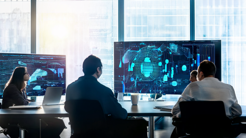 在阳光明媚的现代化办公室中，数据科学家们正在使用AI客户预测模型优化企业的获客成本。