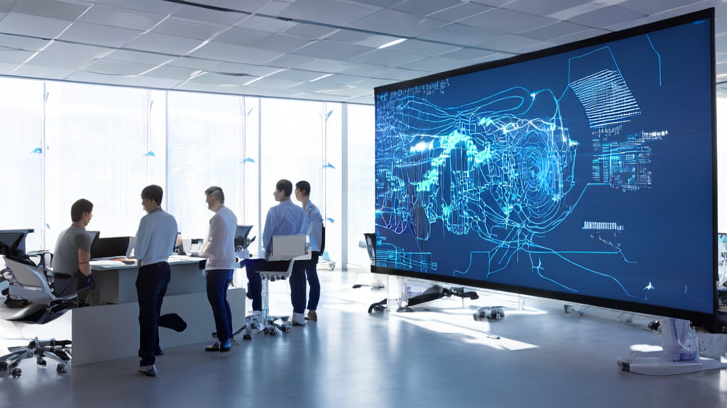 数据科学家们在现代化办公室中利用AI客户预测模型优化邮件营销策略