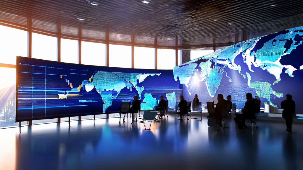 数据科学家们在现代化办公室中使用AI客户预测模型进行数据分析和广告投放优化