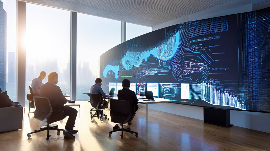 Data scientists in a modern office using AI customer prediction model for optimizing advertising placements