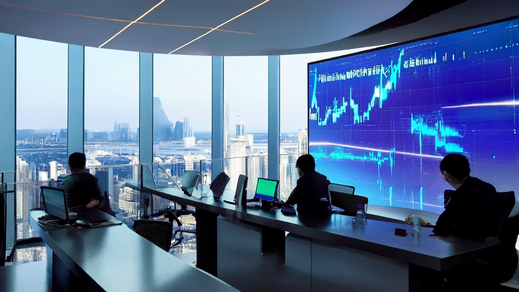 技术人员在现代化办公室中讨论AI客户预测模型，以实现精准获客和减少无效投入