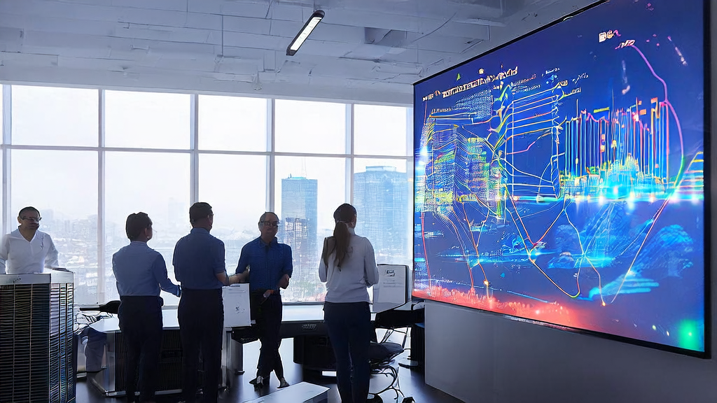 Modern office team using AI customer prediction model to optimize cross-border acquisition strategies
