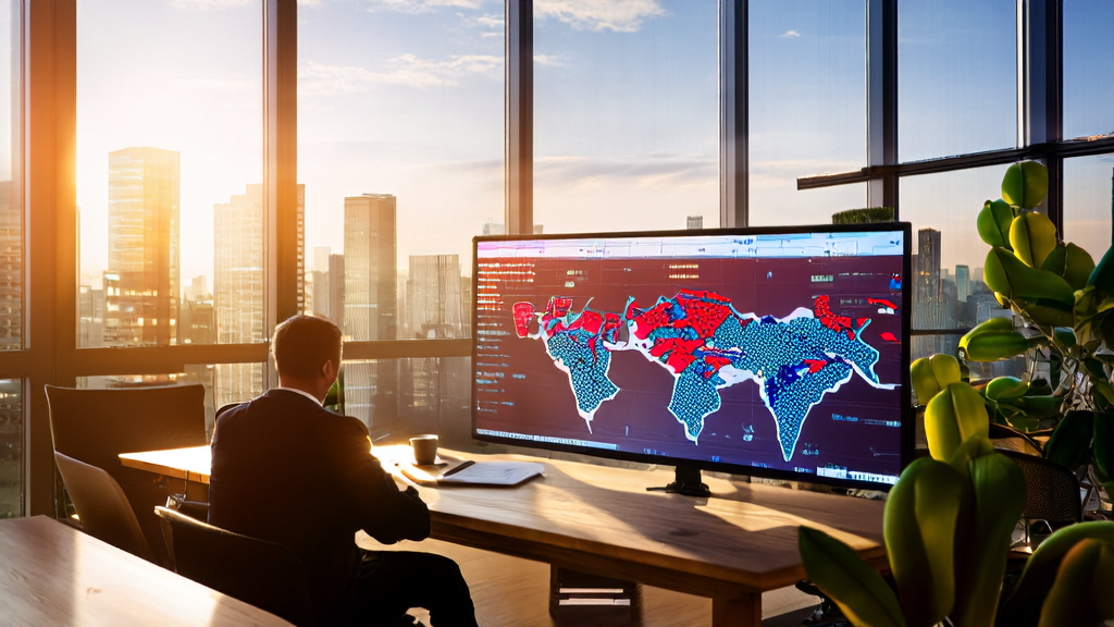 An entrepreneur analyzing cross-border e-commerce data using an AI customer prediction model in a modern office