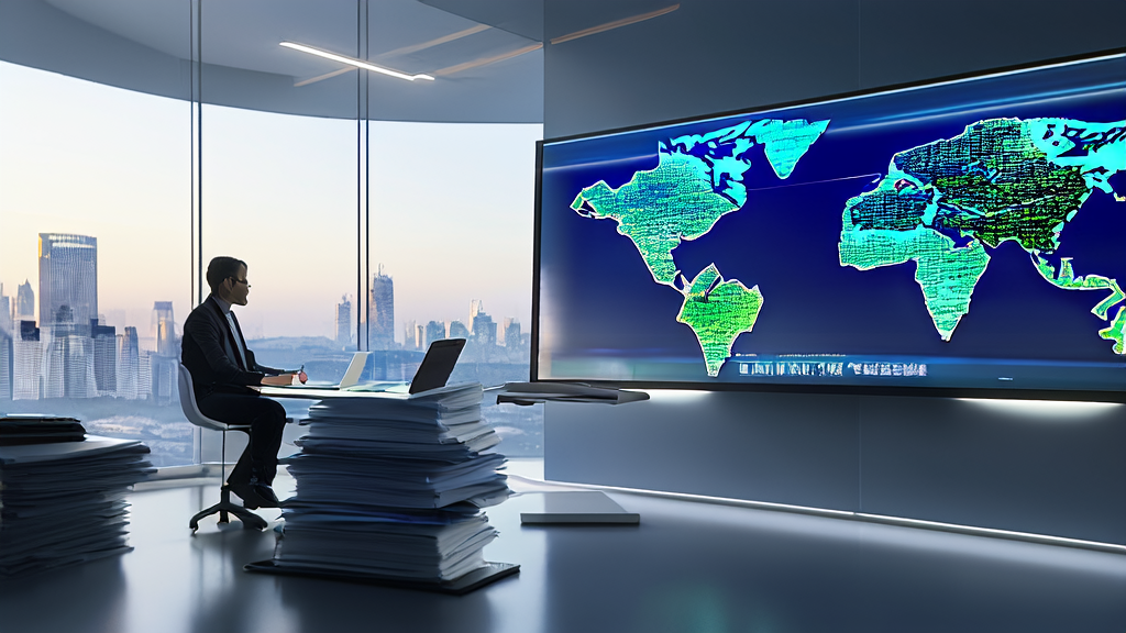 Modern office scene using AI customer prediction model to optimize export business