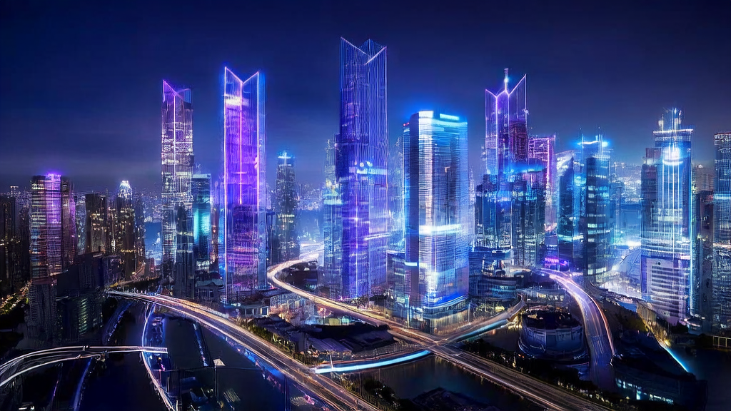 Business professional using AI customer prediction model to optimize export mail marketing in a futuristic cityscape