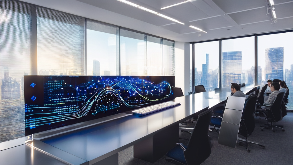 Application of AI customer prediction model in a modern office, showcasing how Qualcomm's new generation AI chips enhance marketing efficiency