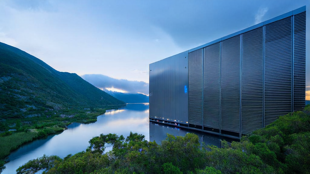 AI客户预测模型优化营销效率，数据中心在宁静山谷中高效处理客户数据。