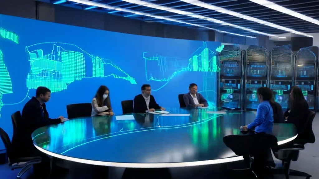 在现代化办公室中，分析师们利用AI客户预测模型进行精准营销策略的讨论