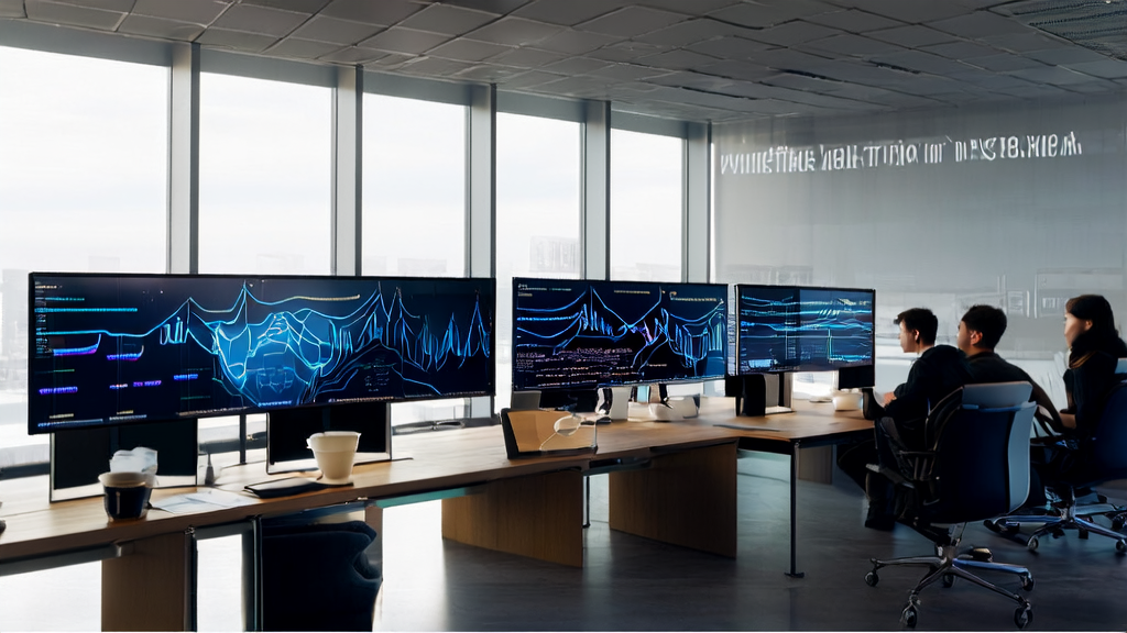 A modern office where a team is discussing AI customer prediction models to optimize overseas acquisition strategies