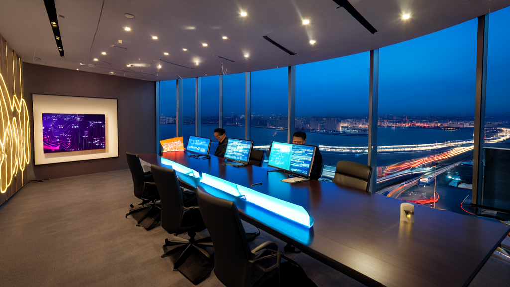 会议室内的职业人士正在观看AI客户预测模型的演示，展示如何精准筛选优质客户以降低营销成本。