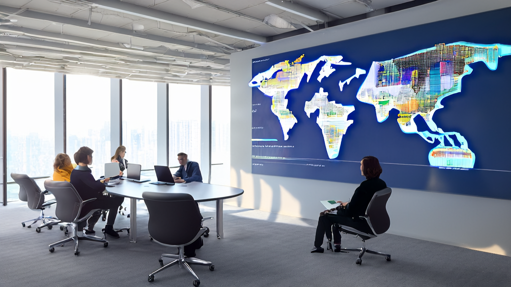 Employees in an office using AI customer prediction models to analyze data, optimize marketing strategies, and screen quality customers