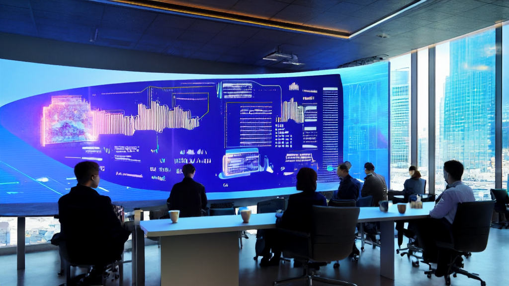 Young analysts using AI customer prediction model to select premium clients, with real-time data analysis and suggestions from Microsoft's AI avatar Mico