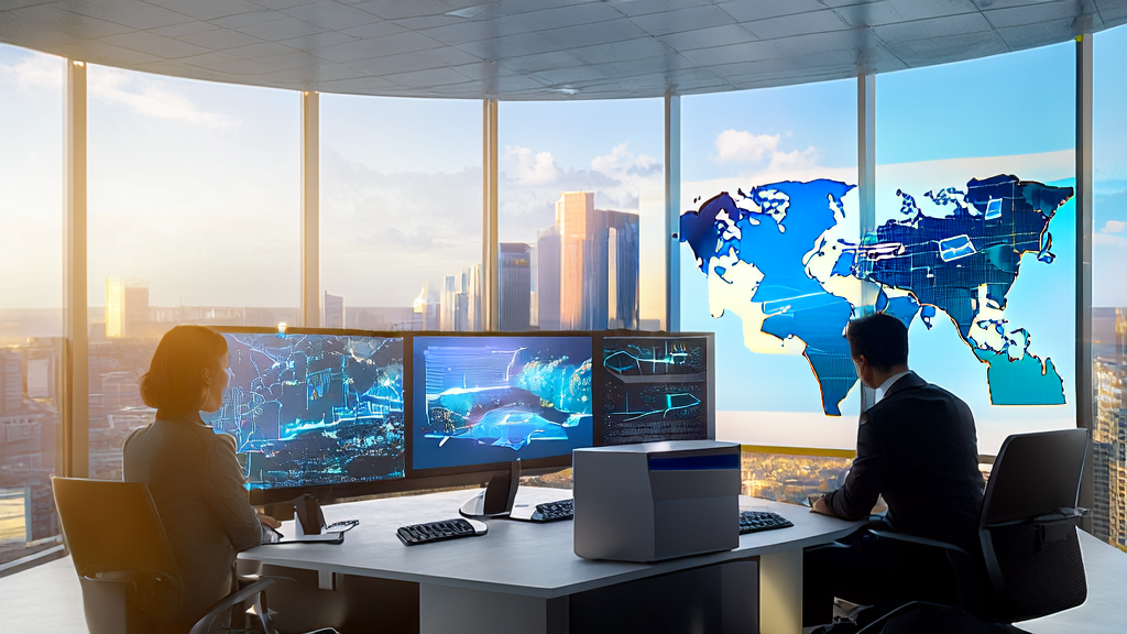 现代化办公室内的团队正在讨论AI客户预测模型如何改变跨境电商的增长轨迹