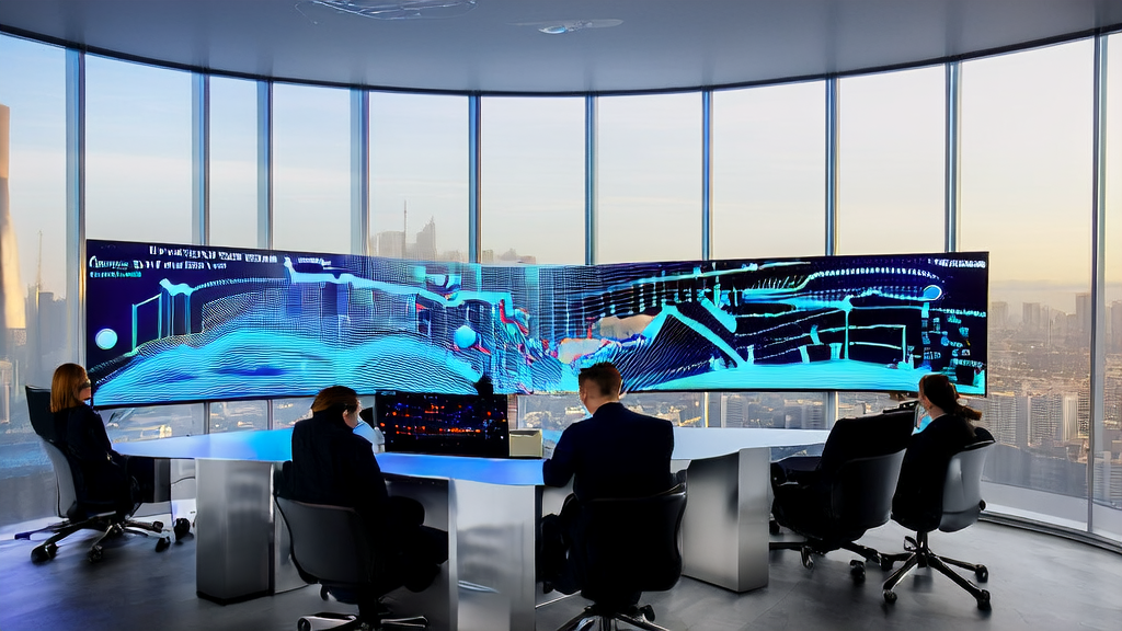 Data scientists analyze cross-border e-commerce data using AI customer prediction models in a modern office