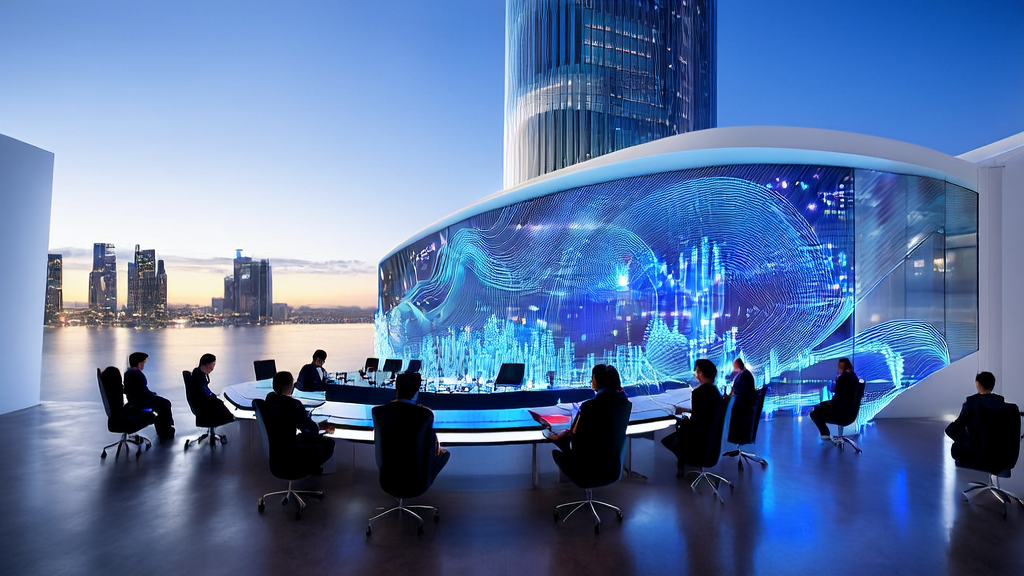 未来城市的科技公司中，职业人士正在使用AI客户预测模型进行市场分析和客户筛选