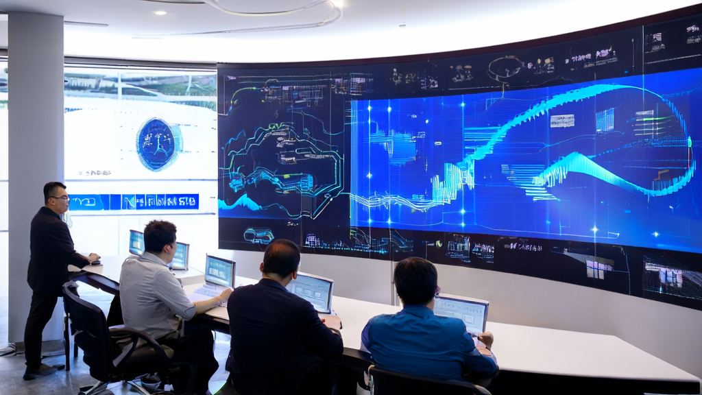 Office workers using AI technology for customer data collection and cleaning
