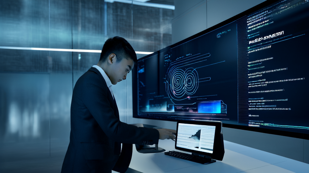 In a modern office, a staff member uses iFlytek's "Spark Code Canvas" for efficient customer data collection and cleaning