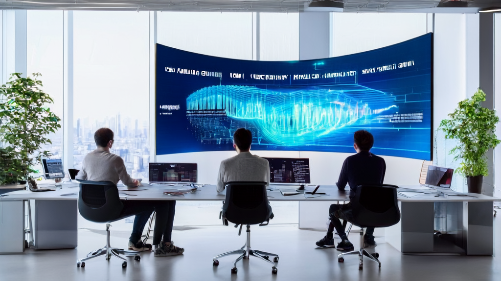 创业者们在现代化办公室中探讨AI数据库革新营销策略