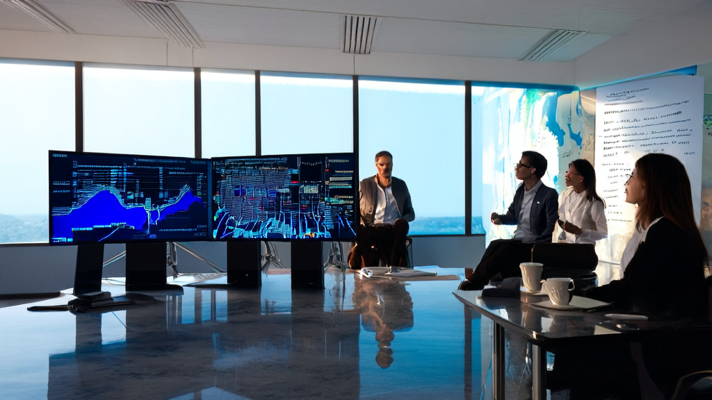 阳光照耀下的现代化办公室内，创业者们正在热烈讨论面向东南亚市场的AI获客策略