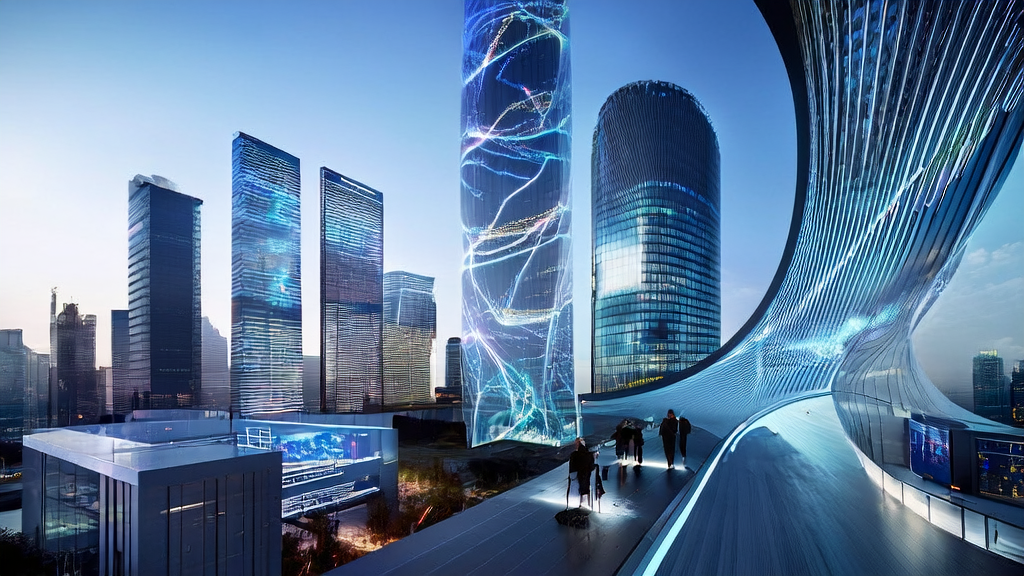 未来城市中的AI驱动广告投放创新场景：工程师们利用先进技术优化广告投放策略，实现精准触达目标人群并降低CPA。