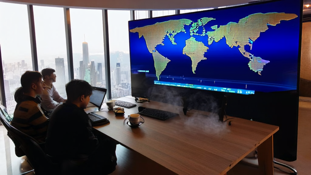 年轻创业者们在现代化办公室中使用讯飞星火X1升级版探讨AI获客策略