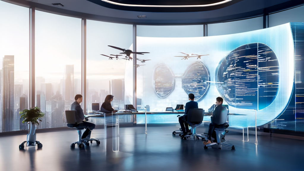 未来感办公室中,技术专家们正利用AI技术进行跨境电商获客分析