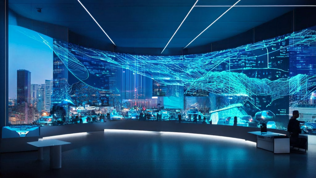 未来城市的办公楼中，AI智能获客系统正在高效运行，屏幕上显示着个性化邮件营销的内容。