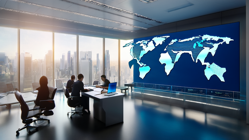 AI-driven acquisition system in a modern office, showcasing cross-border e-commerce data analysis and personalized email marketing strategies