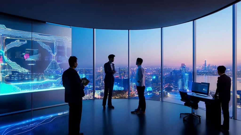 现代化办公室中，营销人员使用AI技术优化广告投放策略