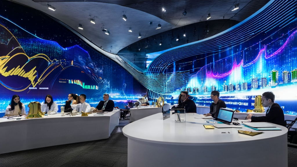 现代化数字营销中心,展示AI优化广告投放的数据和成功案例