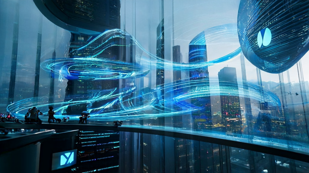 未来城市中的AI驱动广告投放控制中心，展示最新的AI技术和数据分析