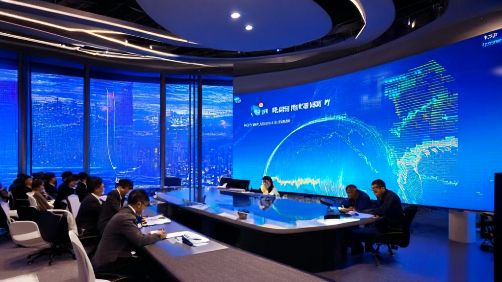 Engineers analyzing AI-driven advertising effectiveness with a city night view and global ad targeting heatmap in the background