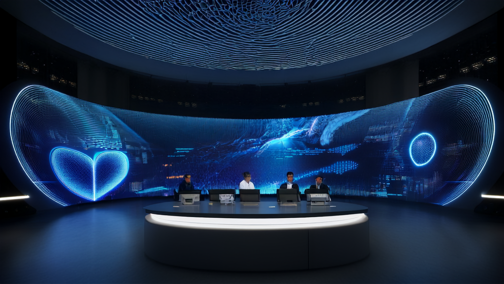 AI-driven advertising optimization center showcasing real-time data analysis and technical team collaboration