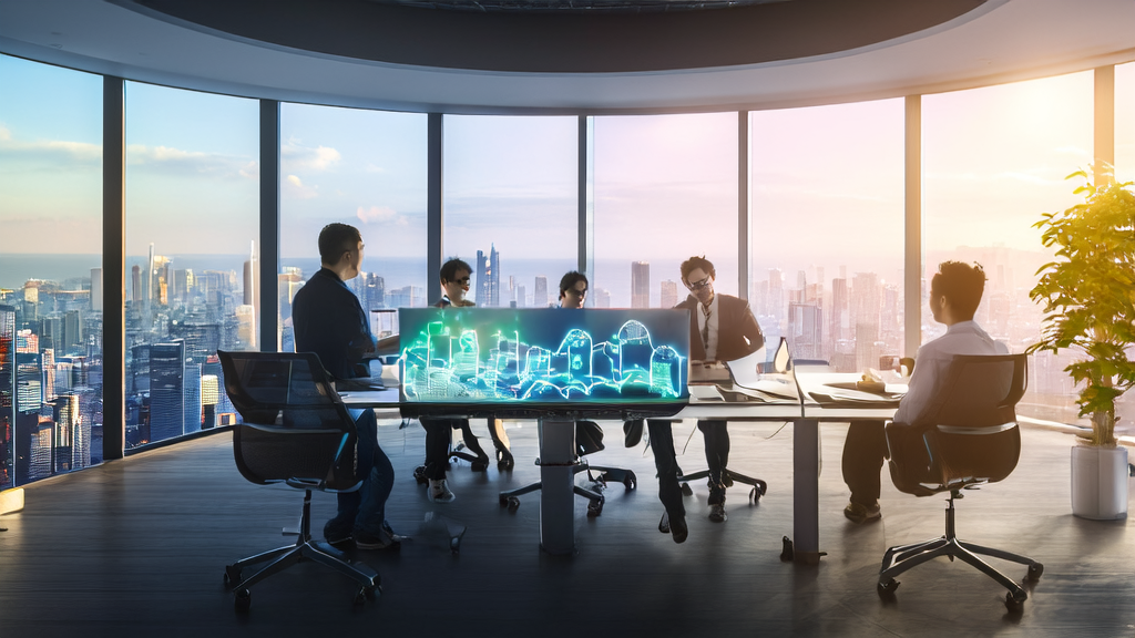 Young entrepreneurs in a modern office discussing AI-driven B2B acquisition strategies