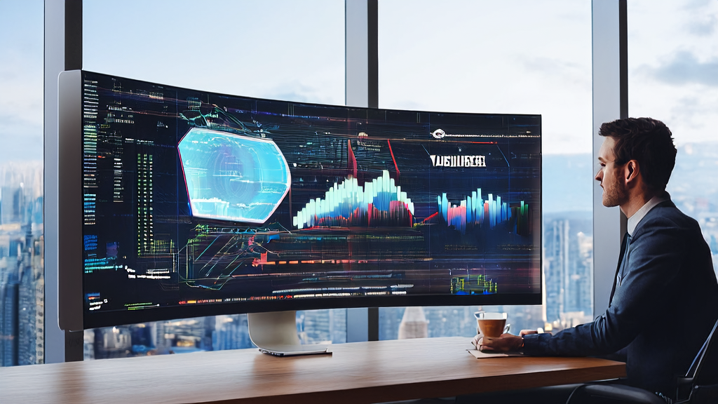 一名创业者在现代化办公室中使用AI技术进行B2B客户发现