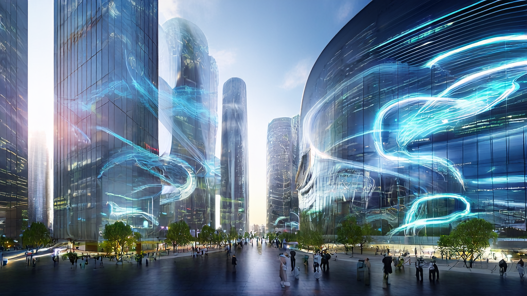 未来科技城市中的公司利用AI智能获客系统高效获取客户，展示AI技术在B2B市场的广泛应用前景。