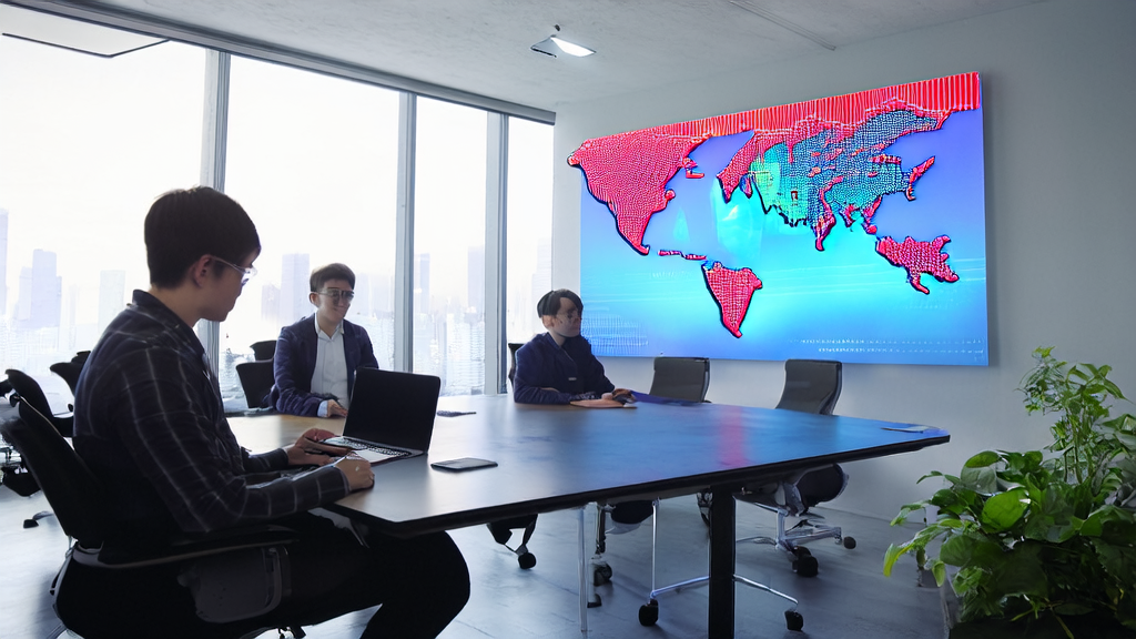 现代化办公室中创业者使用Kimi Agent会员服务进行外贸客户开发