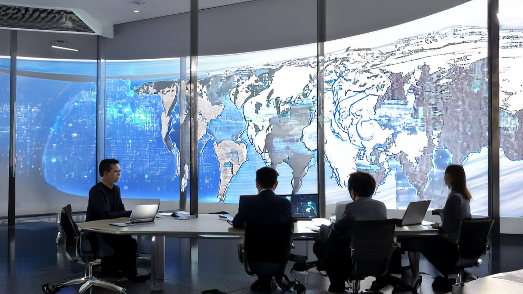 Team members in a modern office utilizing AI technology for efficient client acquisition