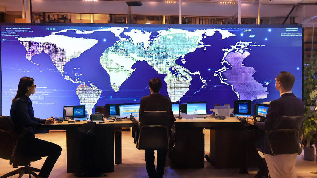 Modern office scene with employees showcasing AI-driven content marketing solutions, including ChatGPT's external service integration and automated content generation
