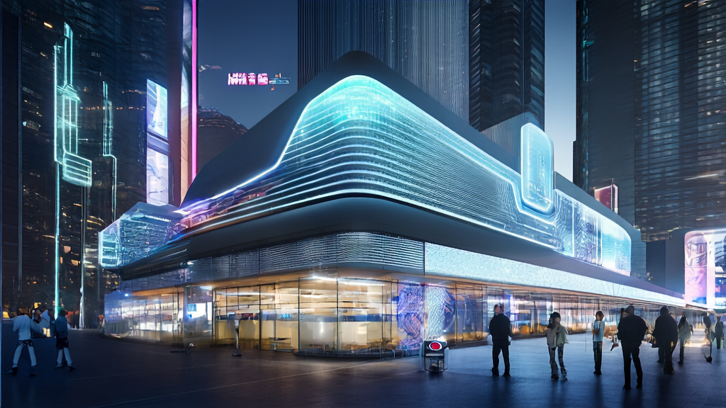 A futuristic city night scene where people are using AI-driven NoteGen devices to capture and share ideas, illustrating the innovation and dynamism of AI content marketing.