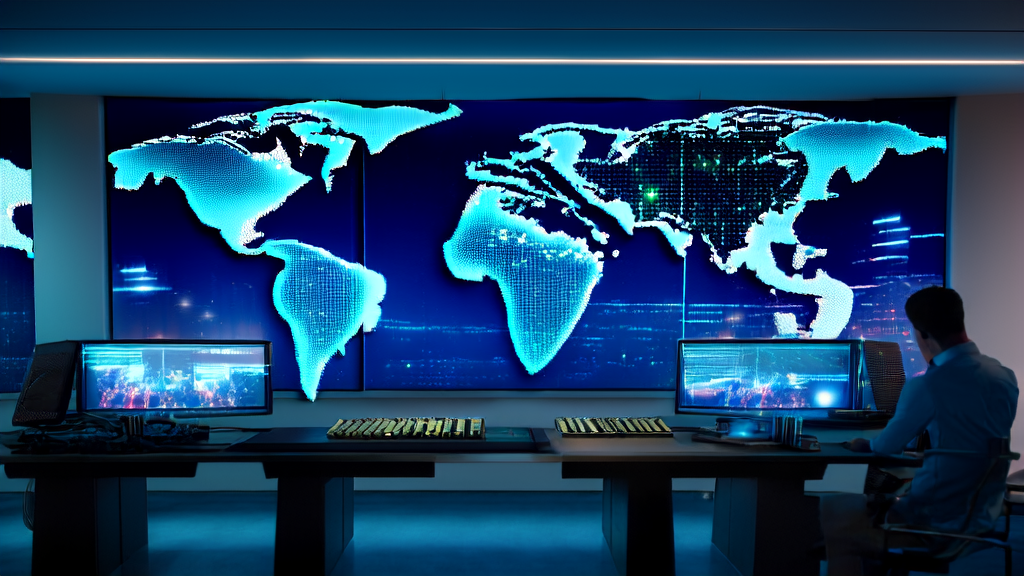 未来科技感办公室中展示AI驱动的跨境电商创新