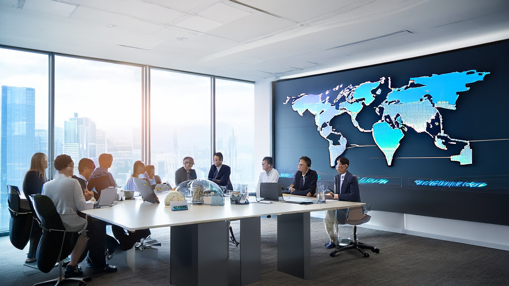 AI技术如何重塑跨境电商获客策略，展示现代化办公室中团队利用最新技术优化海外市场营销效果。