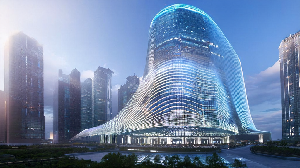 未来城市的AI数据中心，展示全球客户数据流和实时监控画面