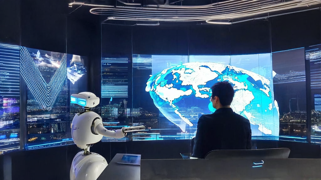 未来办公室中的跨境电商创业者利用AI技术优化广告投放和市场分析