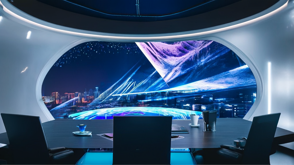 未来感办公室中的年轻创业者使用Gaga AI进行跨境电商营销创新