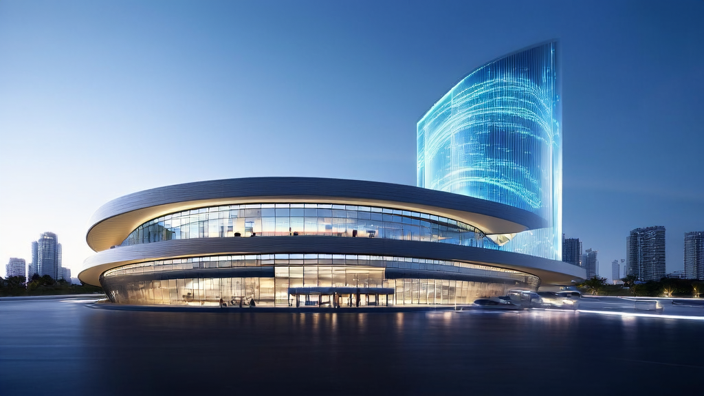 AI驱动的跨境电商自动化营销解决方案，展示未来城市的现代化办公环境和智能技术的应用