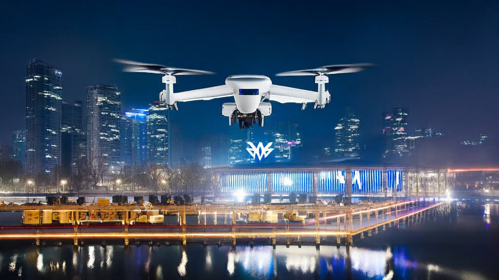 AI-driven cross-border commerce system showcasing smart robots and drone delivery