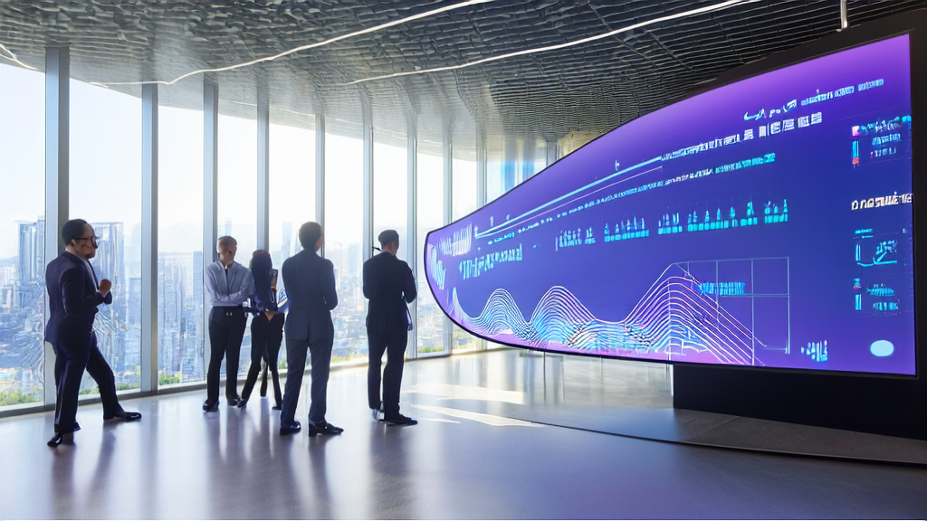 展示万豪国际与阿里云合作利用AI技术优化跨境电商获客过程的现代化办公场景