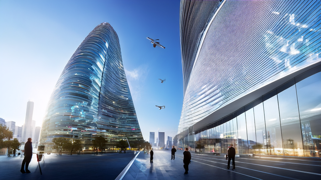 In a modern office building in a futuristic city, an export company manager uses AI technology to analyze customer data for high-efficiency growth.